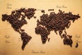 World map made of roasted coffee beans, top view Royalty Free Stock Photo