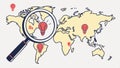 World map with magnifier, global analysis and exploration vector design Generative AI