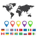 World Map with map pin and flags of other country Royalty Free Stock Photo