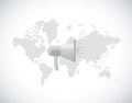 World map megaphone message