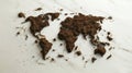 World map created out of a soil, with seedlings beginning to grow