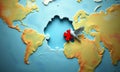 World map with missing puzzle piece dove holding red piece symbolizing peace and unity Royalty Free Stock Photo