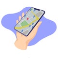World Map. Mobile GPS Navigation. Mobile Phone. Mobile Technologies Concept.