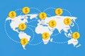World map money on blue background dollar. Banking system Royalty Free Stock Photo