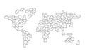 World map mosaic of black outlined tetris blocks. Flat vector illustration