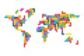 World map mosaic of colorful tetris blocks. Flat vector illustration