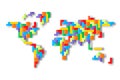 World map mosaic of colorful tetris blocks. Flat vector illustration