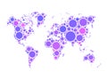 World map mosaic of violet dots in various sizes and shades on white background. Royalty Free Stock Photo