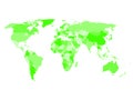 World map with names of sovereign countries and larger dependent territories