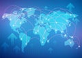 World map network connection on bright blue background, vector illustration. Royalty Free Stock Photo