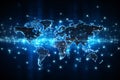 World map network with glowing points and lines. Generative ai Royalty Free Stock Photo