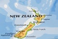 world map of New Zealand and greymouth, wellington, christ church in close up focus