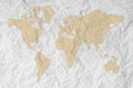 World map on old painted concrete wall.