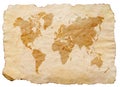 World map on old grunge brown paper Royalty Free Stock Photo