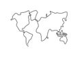 World map one line drawing on white isolated background. A Globe similar world map icon for Education, Travel worldwide,