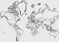 The World map with the outline in black and the background in grey