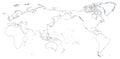 World Map Outline Contour Silhouette - Asia in Center