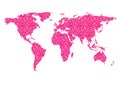 World map outline vector pink pixel pattern white background Royalty Free Stock Photo