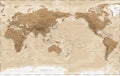 World Map - Pacific China Asia View - Vintage Physical Topographic - Vector Detailed Illustration Royalty Free Stock Photo