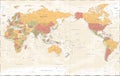 World Map - Pacific China Asia View - Vintage Physical Topographic - Vector Detailed Illustration Royalty Free Stock Photo