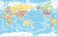 World Map - Pacific View - Asia China Center - Political Topographic - Vector Detailed Illustration Royalty Free Stock Photo