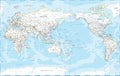 World Map - Pacific View - Asia China Center - Political Topographic - Vector Detailed Illustration Royalty Free Stock Photo