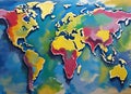 World map painted by a with finger paint Royalty Free Stock Photo