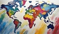 World map painted by a with finger paint Royalty Free Stock Photo