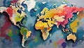 World map painted by a with finger paint Royalty Free Stock Photo