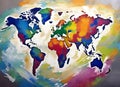 World map painted by a with finger paint Royalty Free Stock Photo