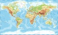 World Map - Physical Topographic -  Detailed Illustration Royalty Free Stock Photo