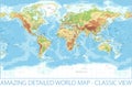 World Map - Physical Topographic - Vector Detailed Illustration