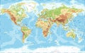 World Map - Physical Topographic - Vector Detailed Illustration Royalty Free Stock Photo