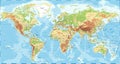 World Map - Physical Topographic - Vector Detailed Illustration Royalty Free Stock Photo