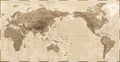 World Map Physical Vintage - Asia in Center - China, Korea, Japan Royalty Free Stock Photo