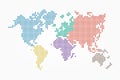 World map ( pixel style and flat color design ) ( different color of continent )