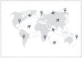 World map plane tracks isolated on white Royalty Free Stock Photo
