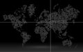 World map of planet earth, pointer of coordinate detection.