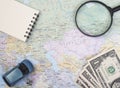 World map for planning vacation with other travel accessories