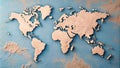 world map Plaster texture on blue and peach color wall. Beautiful background. decor Royalty Free Stock Photo