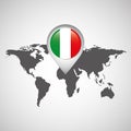 World map with pointer flag italy Royalty Free Stock Photo