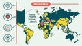 World map , pointers, global locations , infographic elements vector design Generative AI