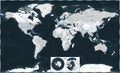 World Map and Poles - Dark Black Grayscale Political - Vector Detailed Illustration