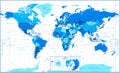 World Map and Poles - Political - Blue and White Color - Vector Detailed Illustration Royalty Free Stock Photo