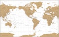 World Map - Political - American View - America in Center - Golden and White Color - Vector Detailed Illustration Royalty Free Stock Photo