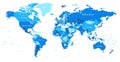 World Map Political - Blue and White Color -  Detailed Illustration Royalty Free Stock Photo