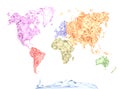 World map in polygonal style, colored by continents Royalty Free Stock Photo