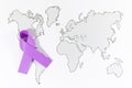 World map with a purple ribbon put on North America - awareness of violence against women concept Royalty Free Stock Photo