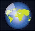 The world map in a radar screen