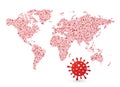 World map with red dots as dots to indicate the position of a dangerous pandemic disease virus